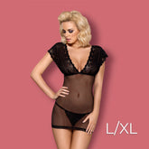Obsessive - 821-CHE-1 chemise & thong L/XL - Black
